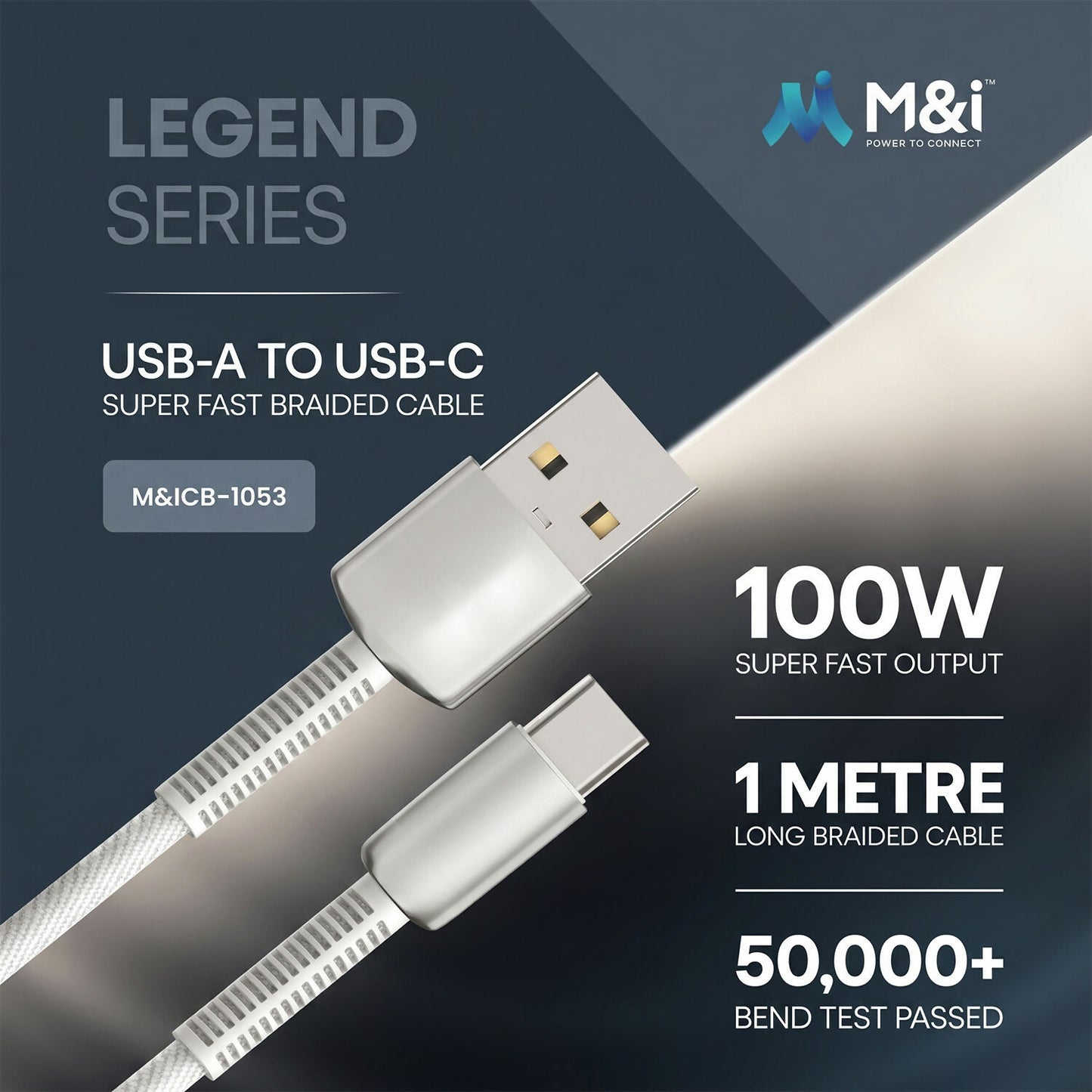 Braided USB A to Type C fast charging cable detail