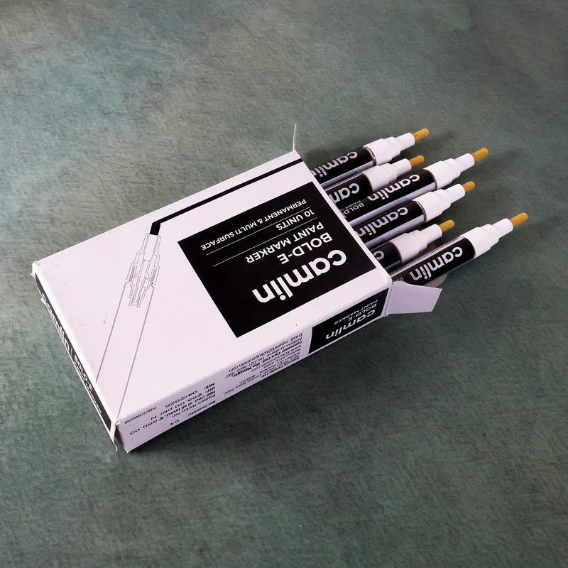 Camlin Bold-E Paint Marker – White Colour, Permanent & Refillable Paint Markers for Multi-Surface Industrial and Creative Use – Pack of 10