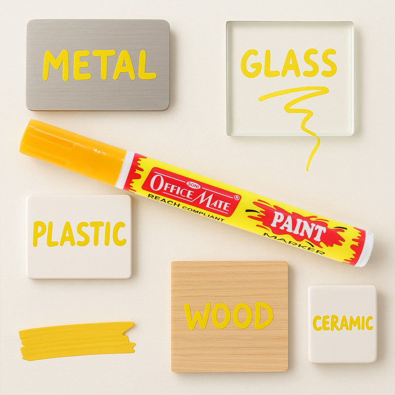 Soni Officamate Permanent Paint Marker Pen Yellow – Quick Dry, Waterproof, Multi-Surface, REACH Compliant
