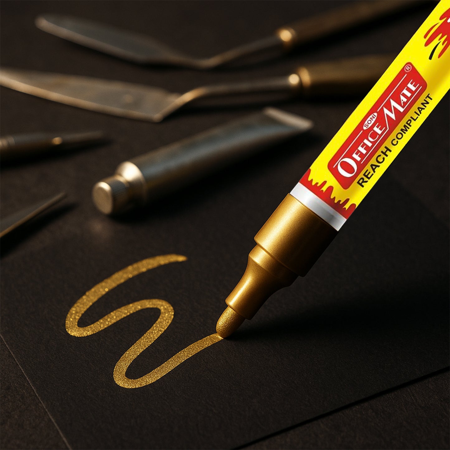 Officemate Permanent Paint Marker – Golden Quick-Dry Water-Resistant Ink