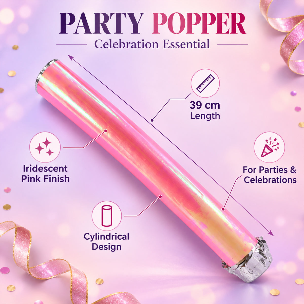 A closer look at red chamki confetti party popper.