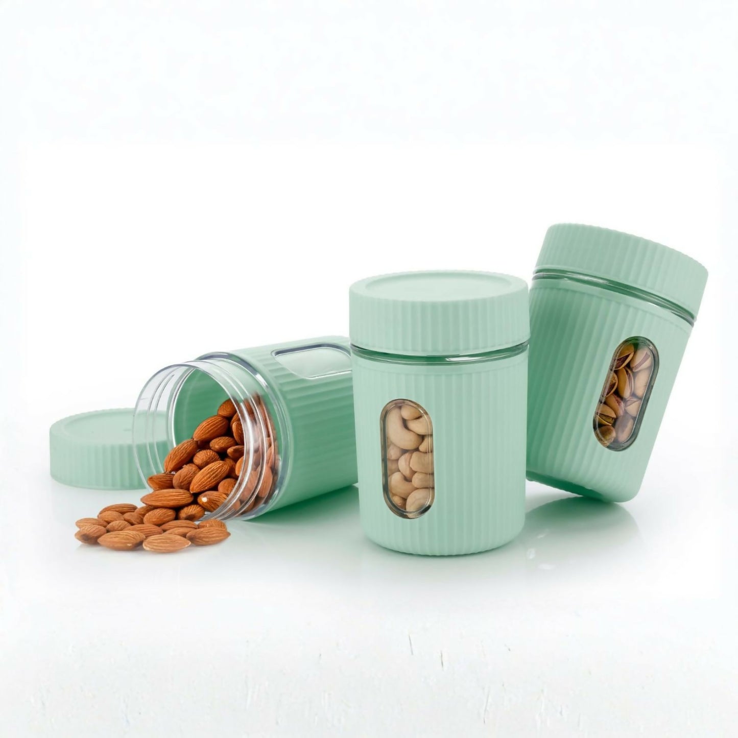 Multiple 650ML airtight food storage containers neatly organized on a shelf