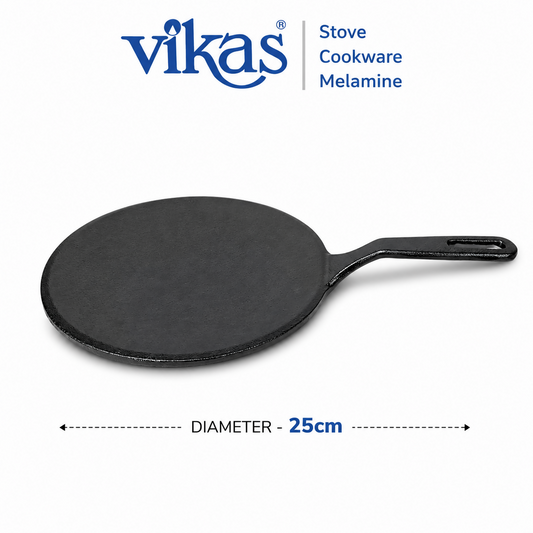 Vikas Cast Iron Roti Tawa top view with handle for even heat distribution