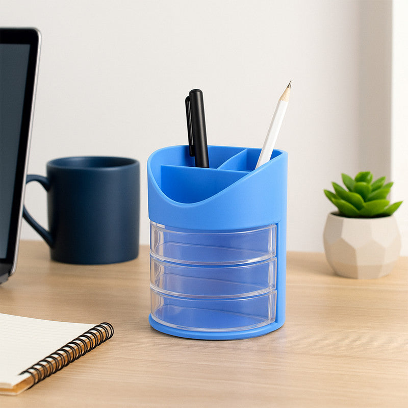 Khyati Pen Stand Trendy – Multi-Section Desk Organizer with Swivel Drawers