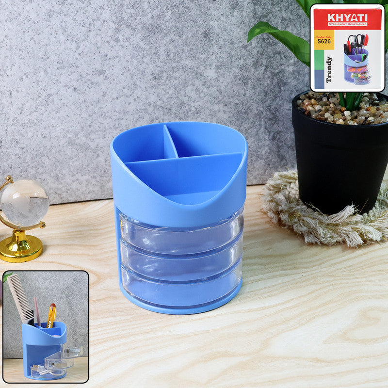 Khyati Pen Stand Trendy – Multi-Section Desk Organizer with Swivel Drawers