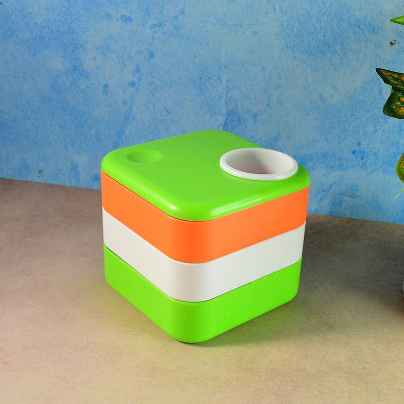 Khyati Tricolour Square Pen Stand with Sliding Drawers – Multi-Functional Desk Organizer