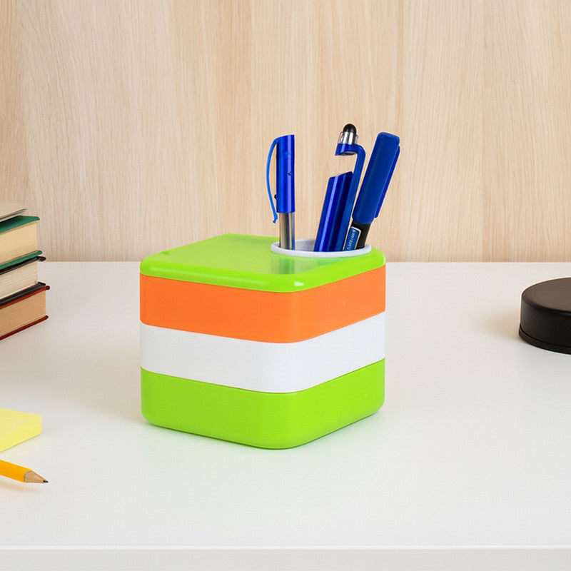 Khyati Tricolour Square Pen Stand with Sliding Drawers – Multi-Functional Desk Organizer