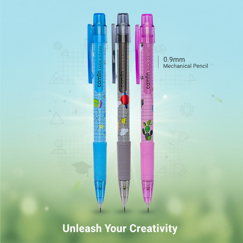Camlin KLICK 0.9 mm Mechanical Pencil – Smooth Writing Pencils with Soft Grip & Fun Designs (Pack of 10)