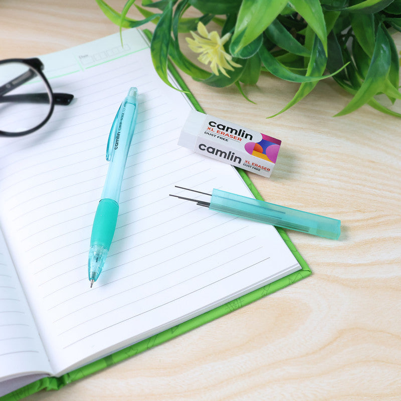 Camlin 3 in 1 Mechanical Pencil Kit – 0.5 mm, 0.7 mm & 0.9 mm Pencils with Hi-Par Leads and XL Dust-Free Eraser – Complete Writing Set