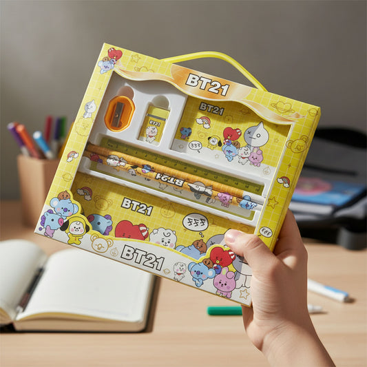 Premium cartoon printed pencil box with stationery set essentials