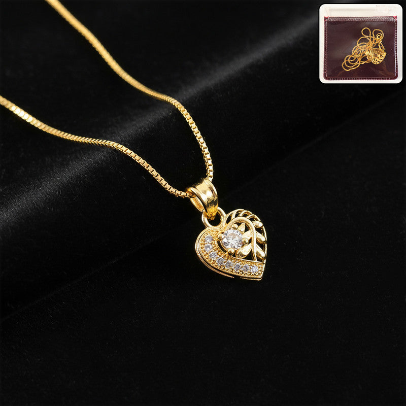 Elegant Crystal Heart Pendant Necklace with Artistic Leaf Detailing