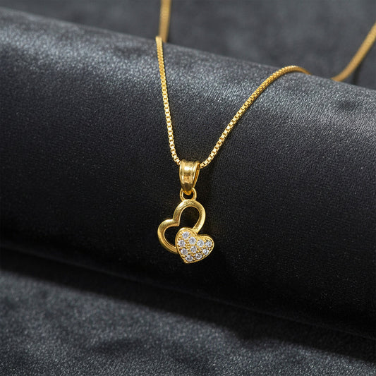 Elegant Dual-Heart Pendant Necklace with Sparkling Stone Detailing