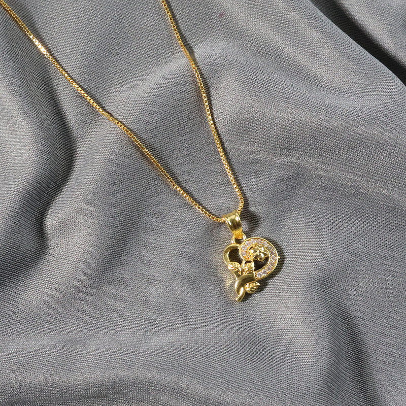 Floral Heart Pendant Necklace with Sparkling Stone Accents