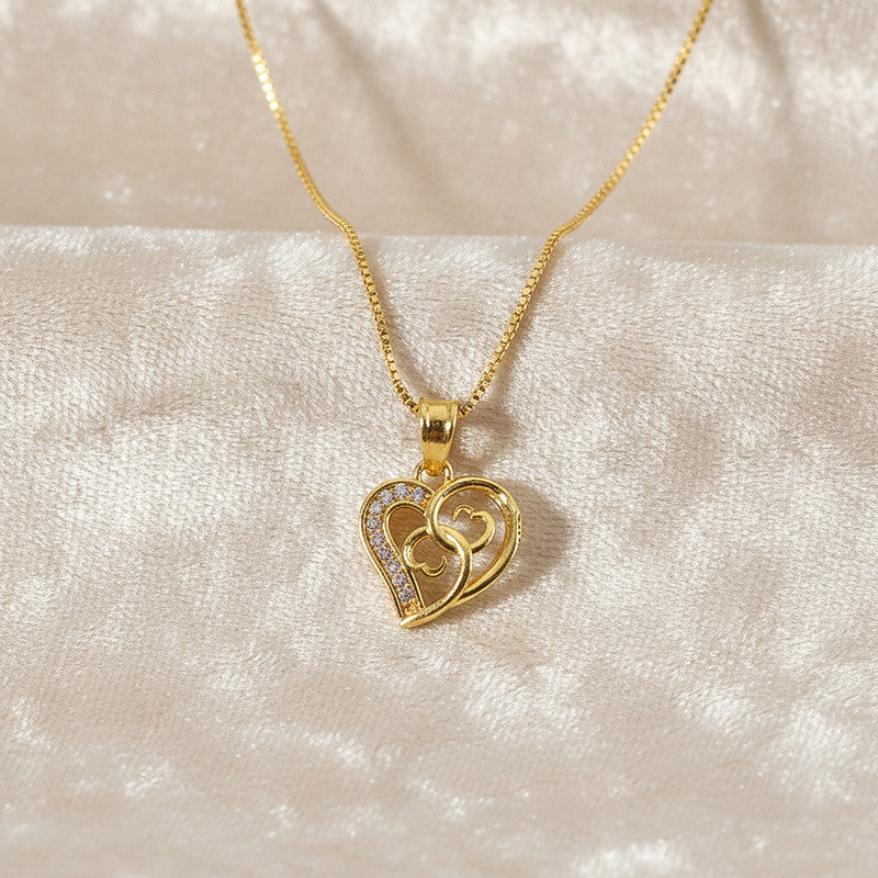 Twin heart pendant necklace on delicate chain with crystal embellishment