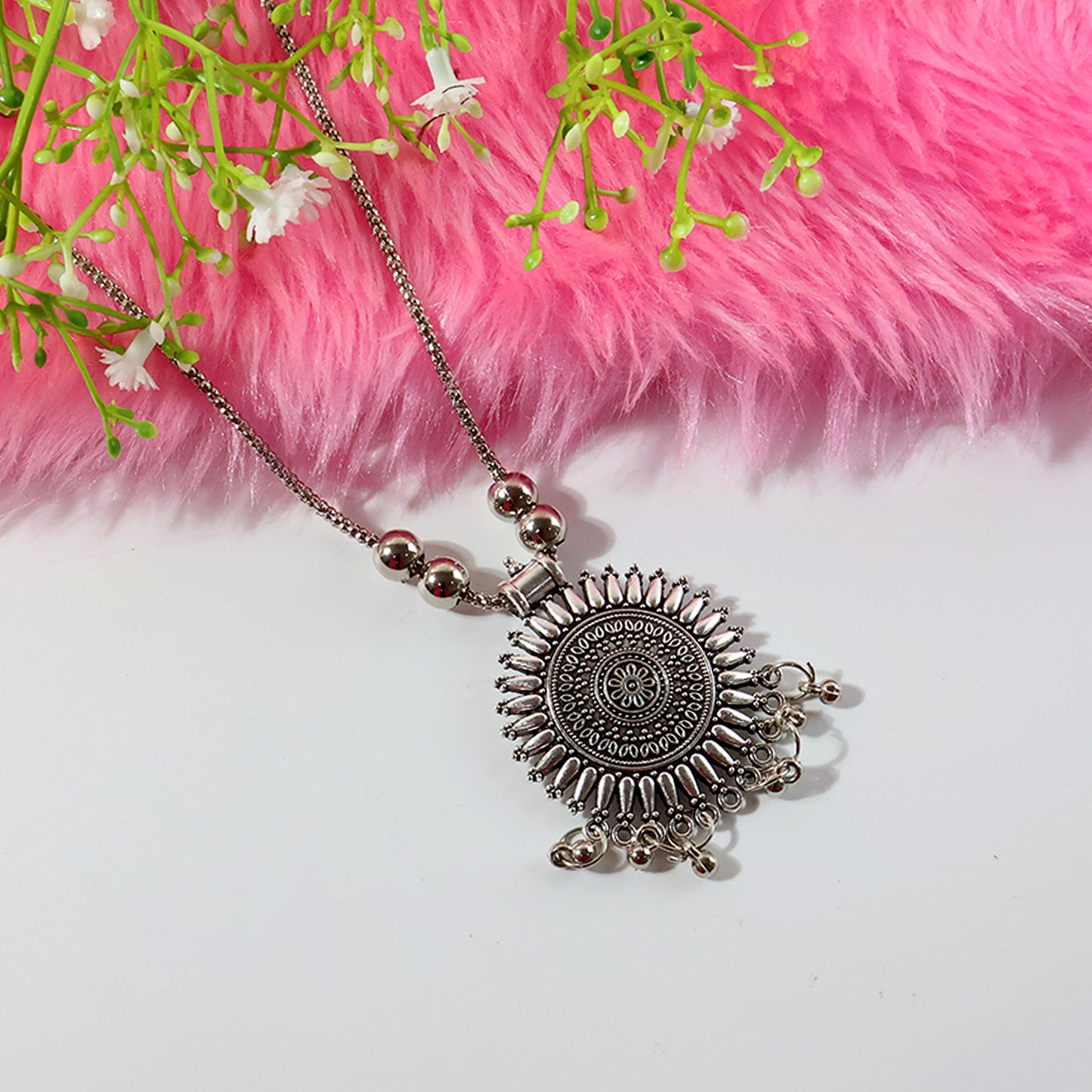 Oxidised Silver Traditional Long Necklace (1 Pc)