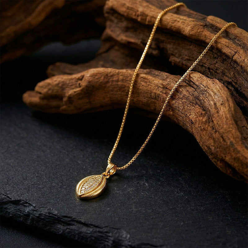 Gold-Plated Teardrop Pendant Necklace with Intricate Stone Detailing