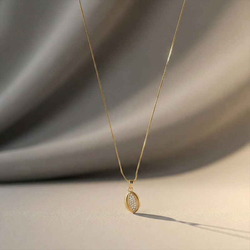 Gold-Plated Teardrop Pendant Necklace with Intricate Stone Detailing