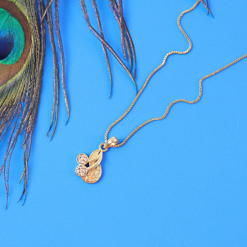 Elegant Gold Pendant Necklace with Dual Crystal Charms and Textured Disc