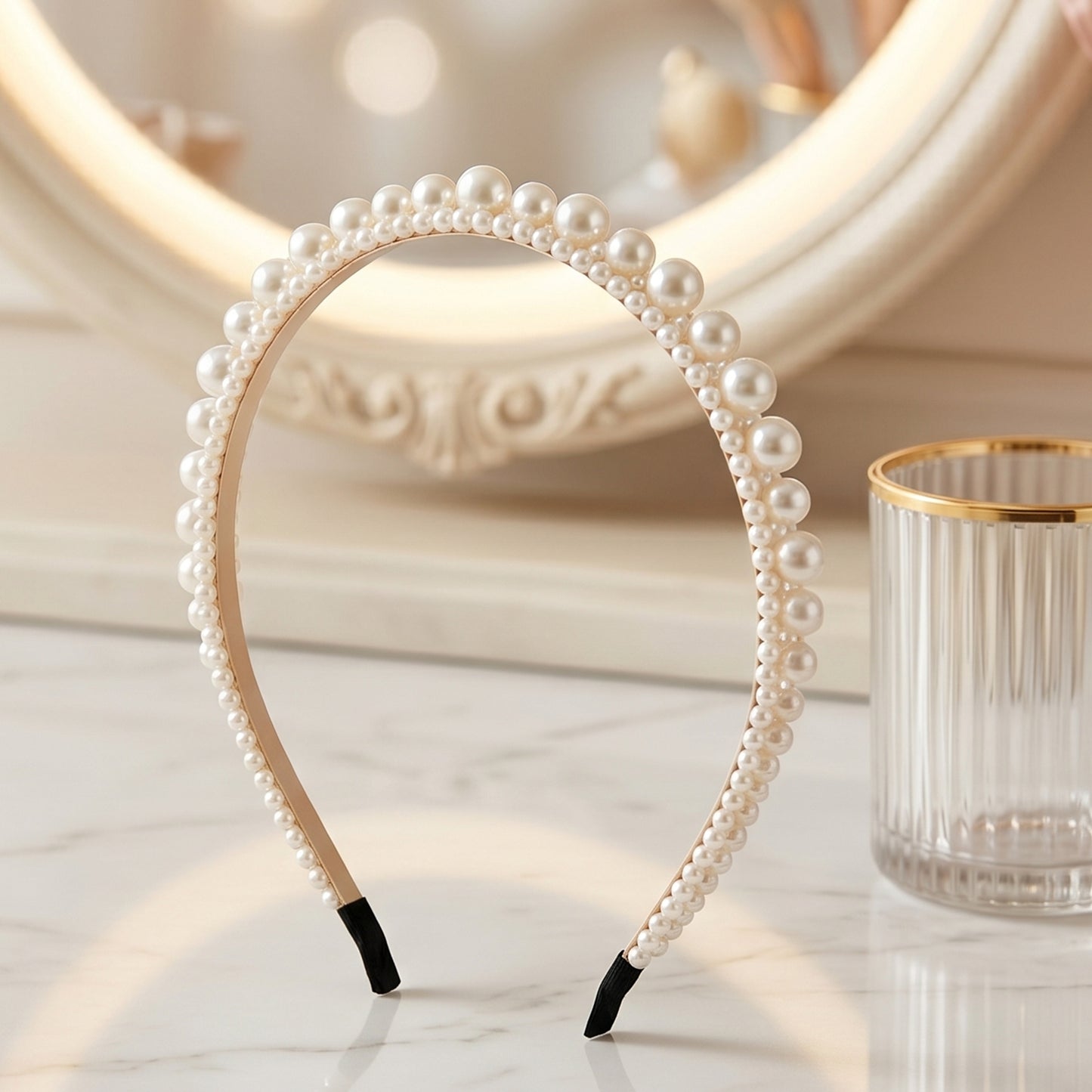 Close-up of pearl hairband
