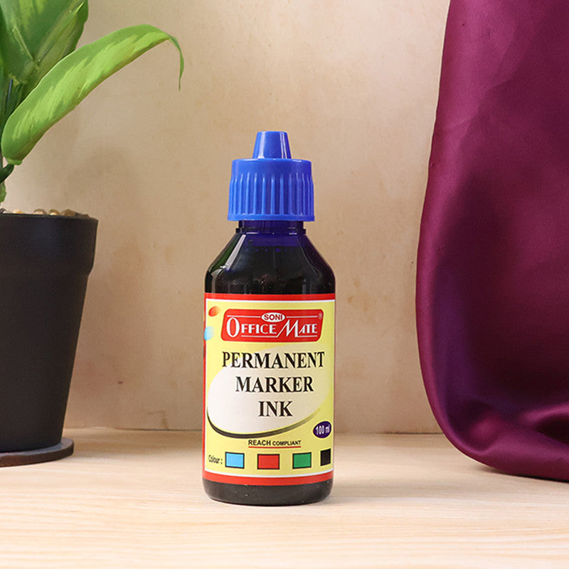 Soni Officamate Permanent Marker Ink 100ml – Quick Dry, Bright, Long-Lasting Refill Ink