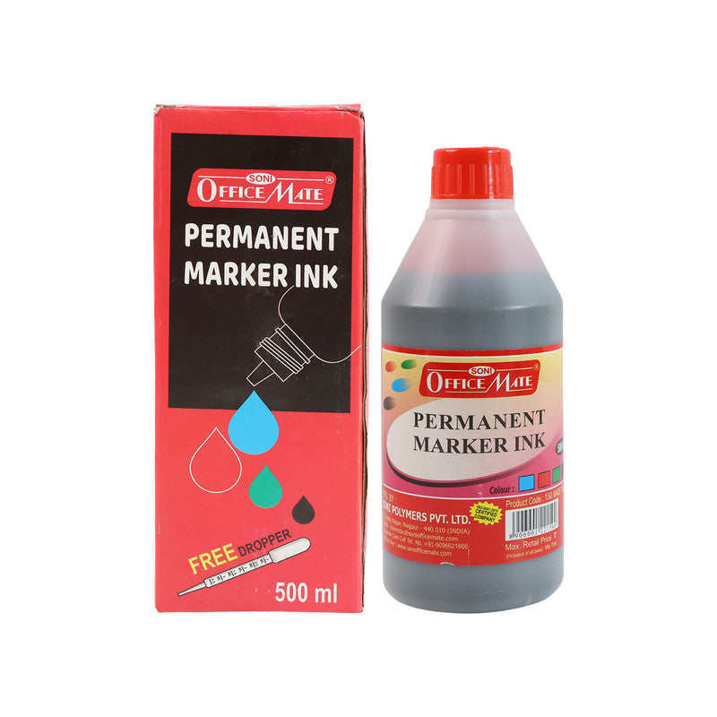 Office Mate Permanent Marker Ink Refill – Red Colour (500 ml) with Dropper