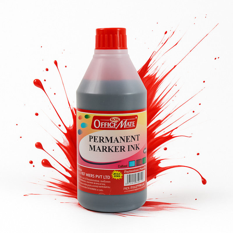 Office Mate Permanent Marker Ink Refill – Red Colour (500 ml) with Dropper