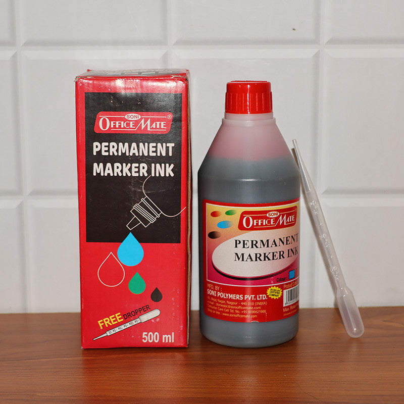 Office Mate Permanent Marker Ink Refill – Red Colour (500 ml) with Dropper