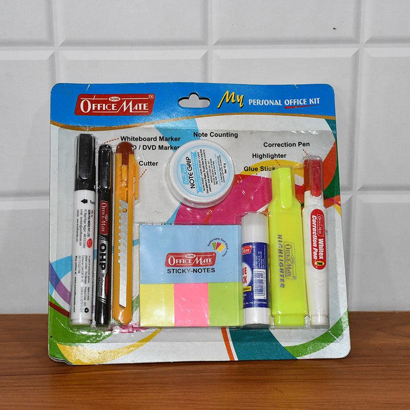 OfficeMate My Personal Office Kit – Complete Stationery Set with Glue Stick, Cutter, Markers, Correction Pen, Sticky Notes & More