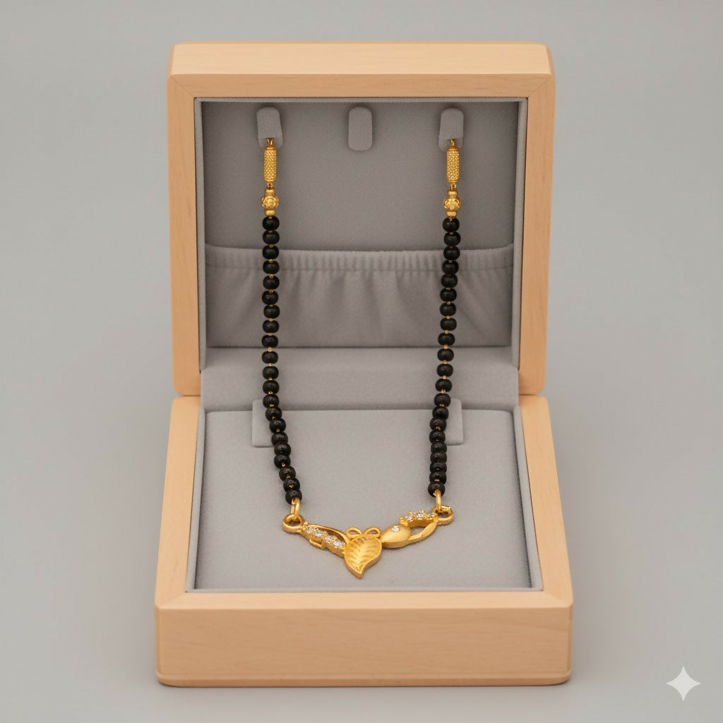 Gold Plated AD Leaf Pendant Mangalsutra for Women