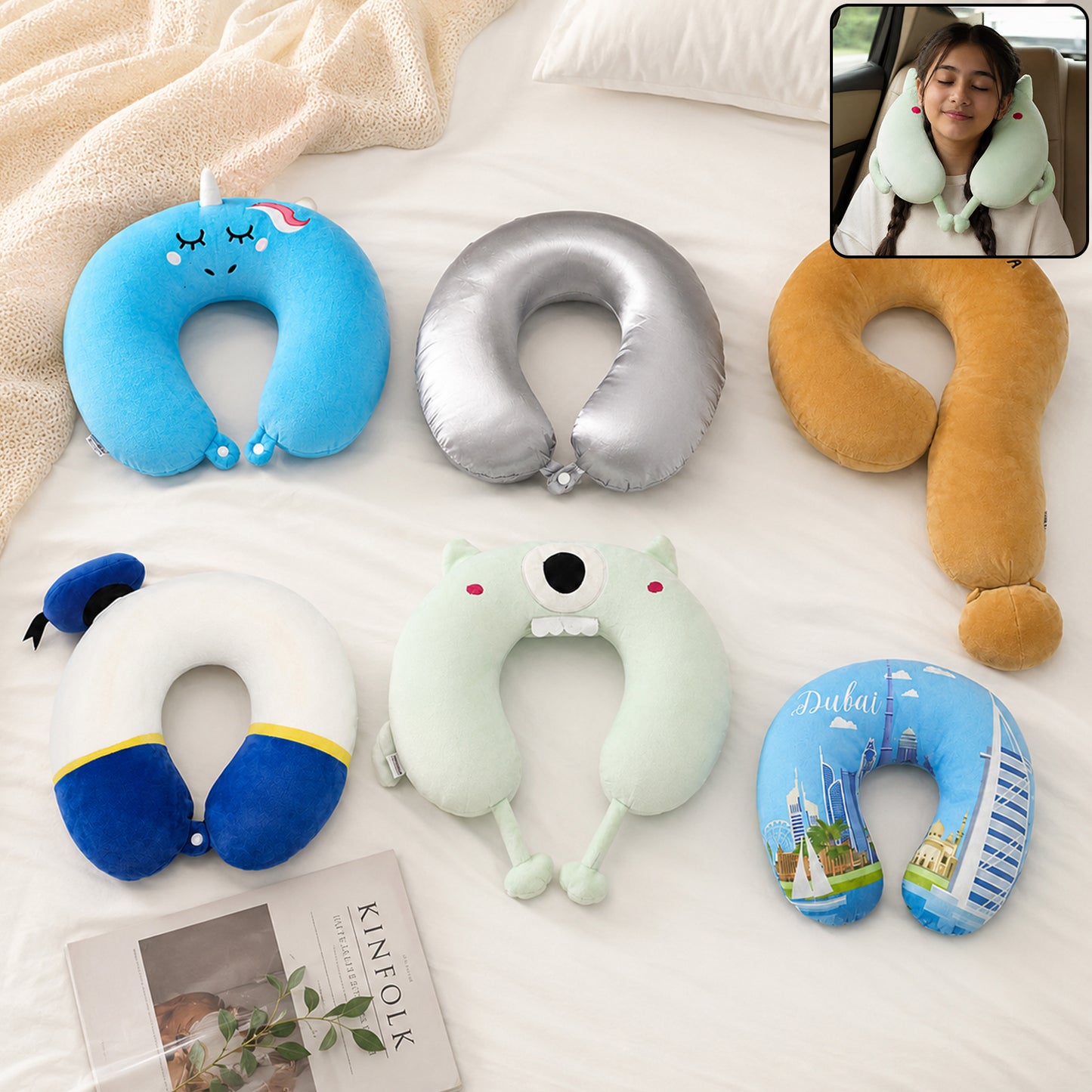 Mix Design Travel Neck Pillow U Shape Soft Head Support Cushion (1 Pc)