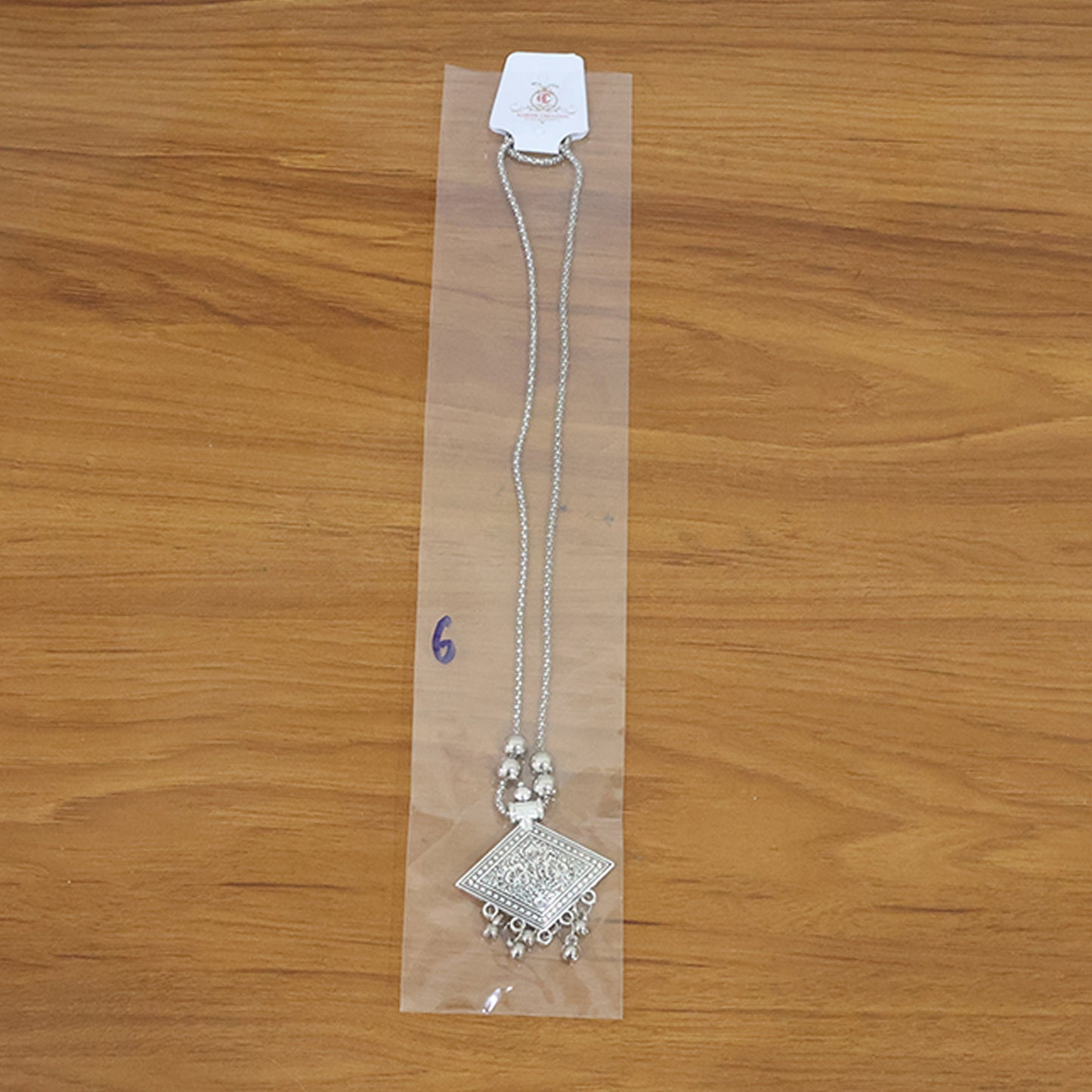 Antique Silver-Tone Square Floral Motif Oxidized Pendant Necklace (1 Pc)