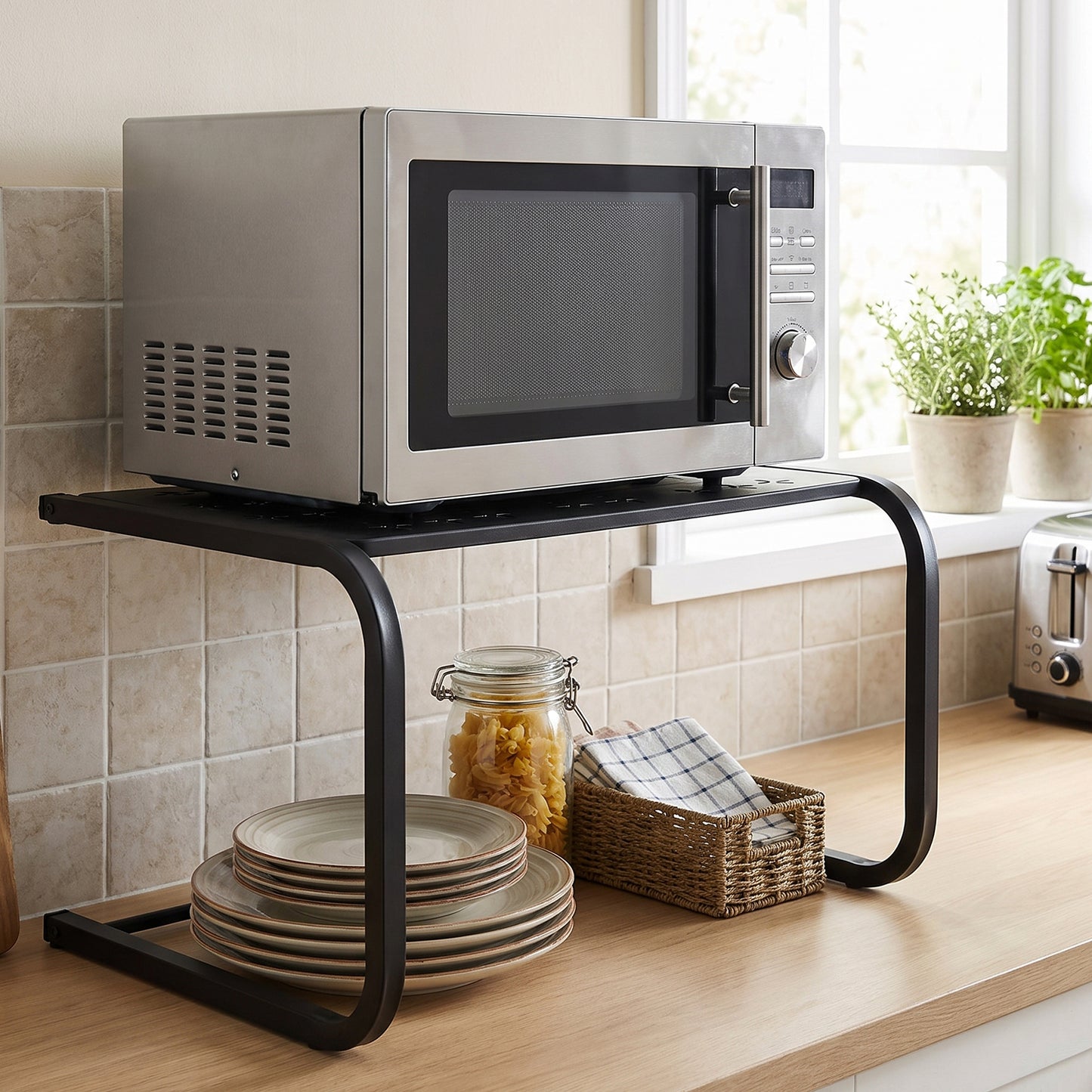 Metal Kitchen Microwave Oven Storage Rack Stand Countertop Organiser (1 Pc)
