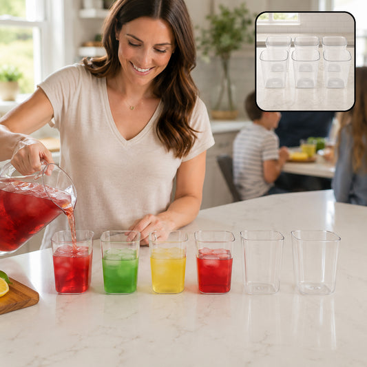 Transparent Diamond Plastic Glass Set – 6 Pieces with Tray