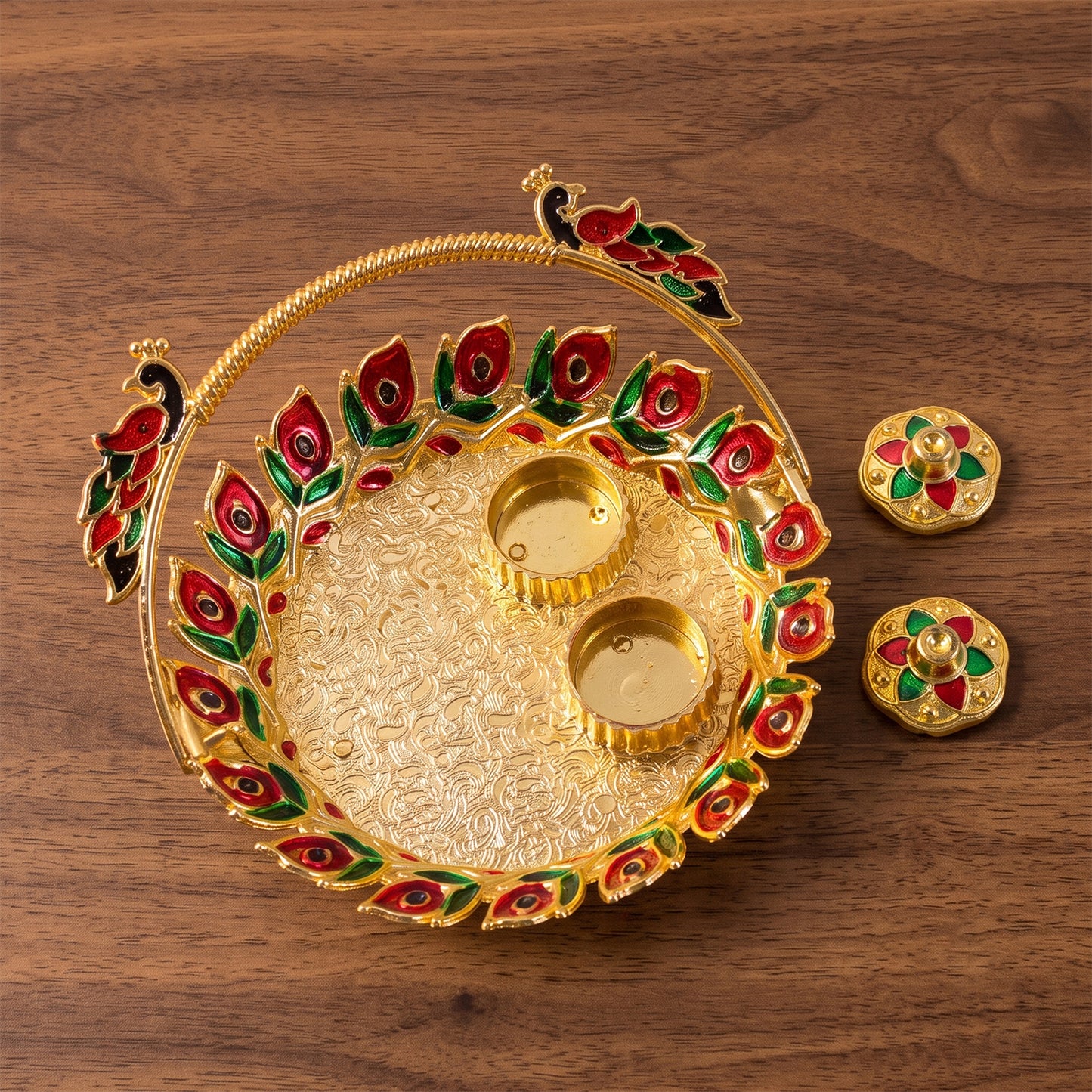 Metal Peacock Handle Kumkum Dish (1 Pc)