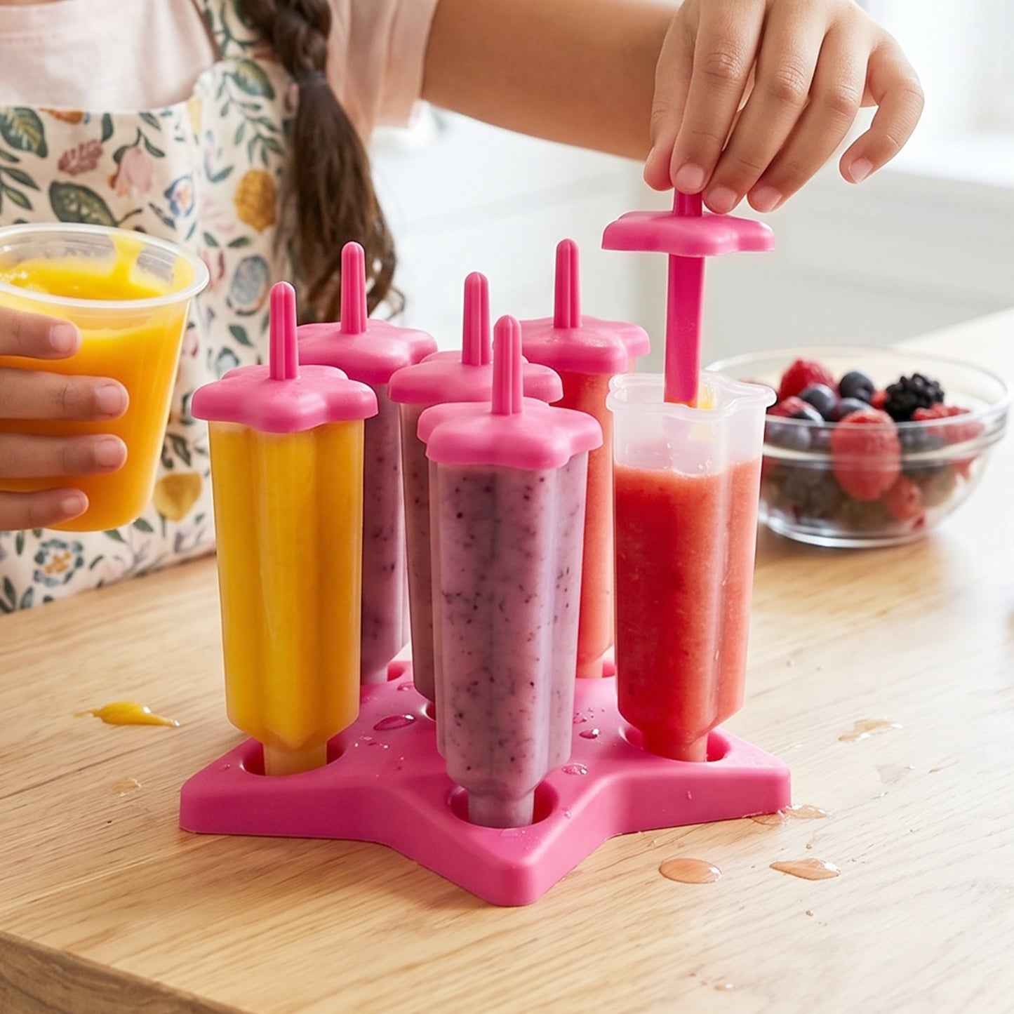 Hand holding ice cream mold filled with frozen popsicle