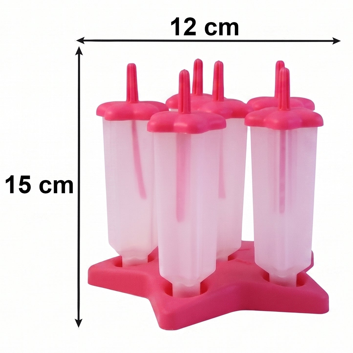 Six plastic ice cream molds arranged with colorful popsicles