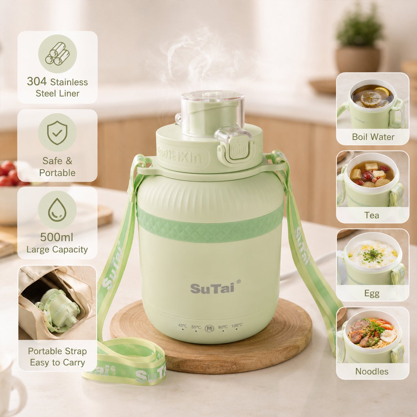 Portable Electric Kettle 600ml, Travel Water Boiler Bottle with Temperature Control (1 Pc)