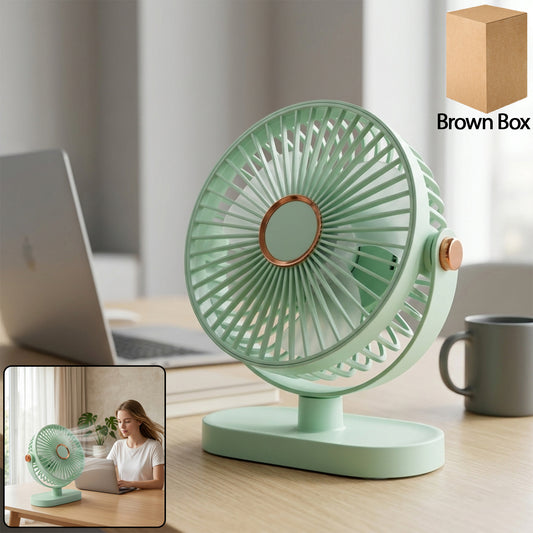 Portable USB rechargeable mini table fan on desk