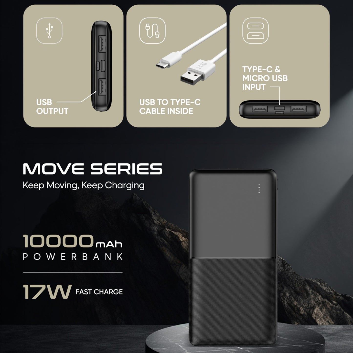 17W Fast Charge Power Bank – Compact, Quick Charging, powerbank 10000mAh