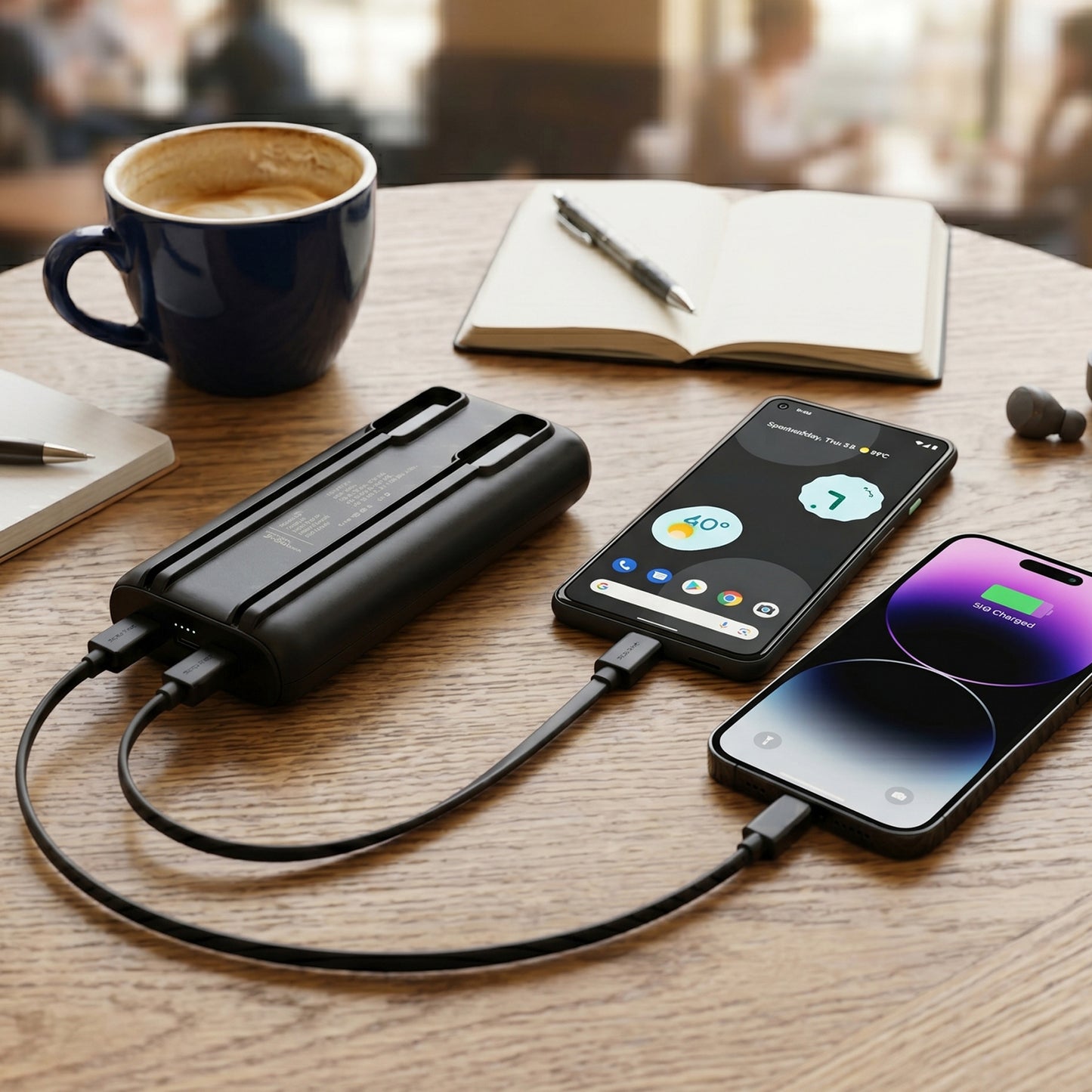 Side view of 33W fast charging power bank