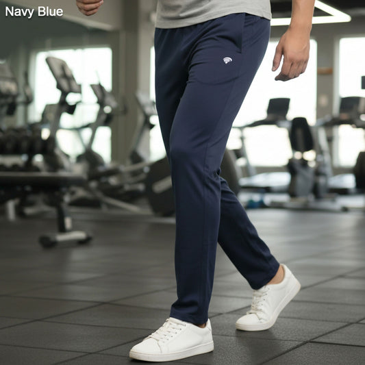 Men's black track pants made from breathable fabric, perfect for gym and outdoor sports