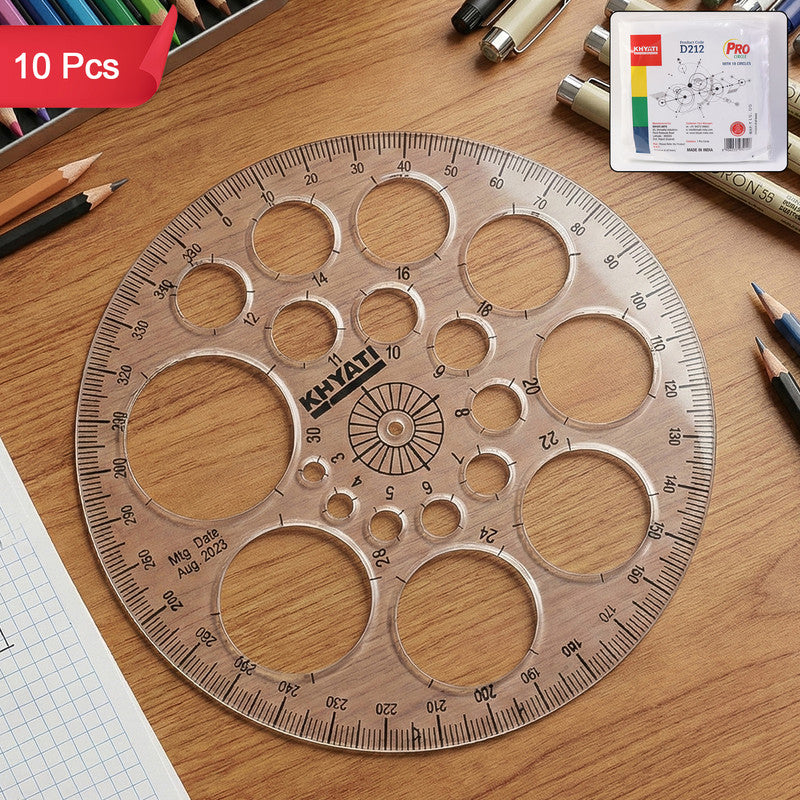 Pro Circle Template with 18 Circle Sizes – 360° Scale (Pack of 10)