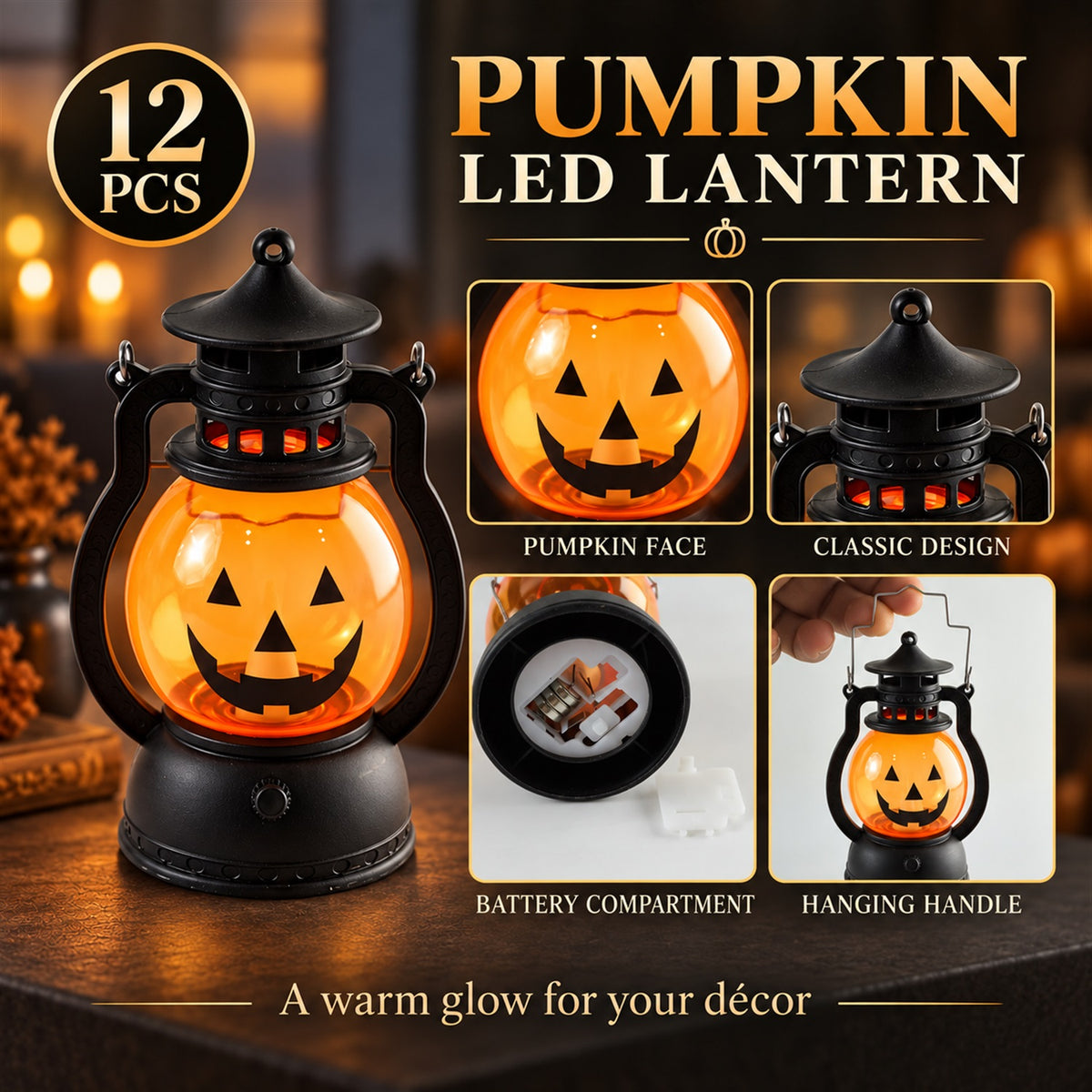 Mini Hanging Pumpkin LED Lantern Candles for Festive Home Decor (12 Pc Set)