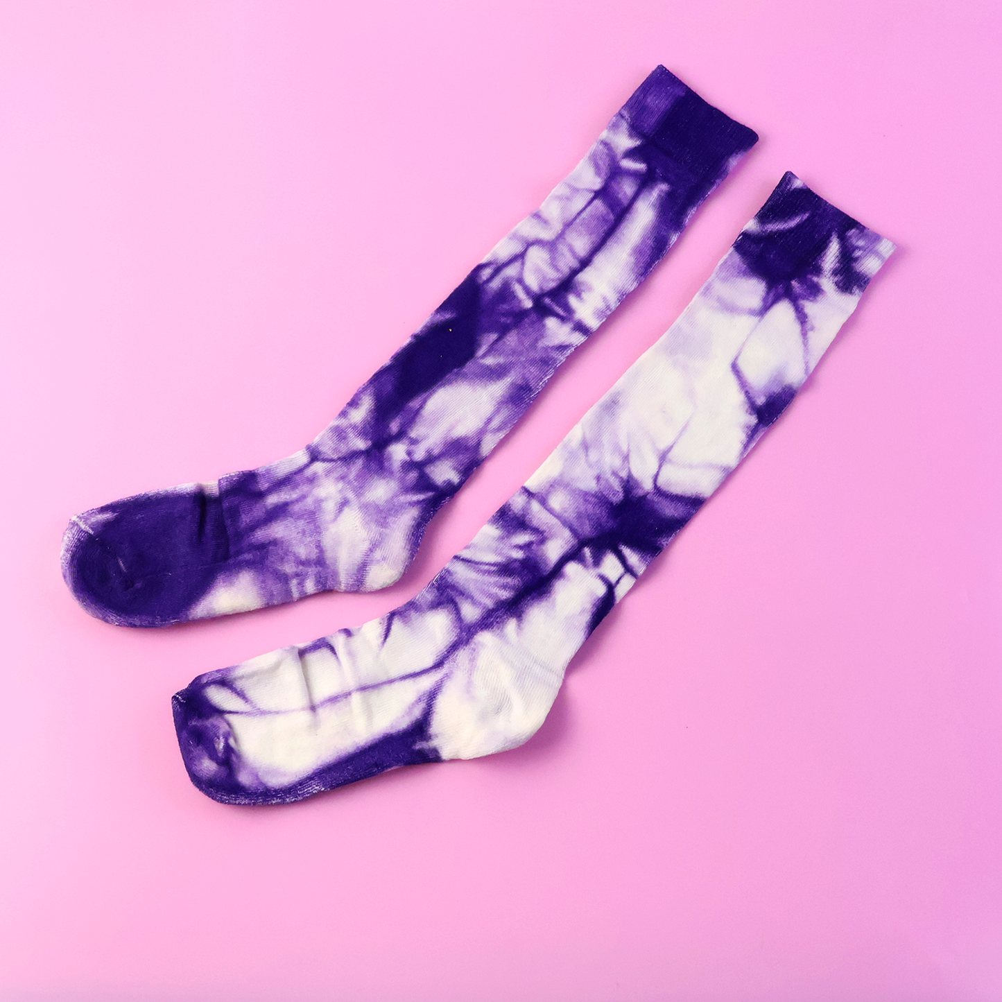 Purple & White Tie-Dye Long Socks (1 Pair)