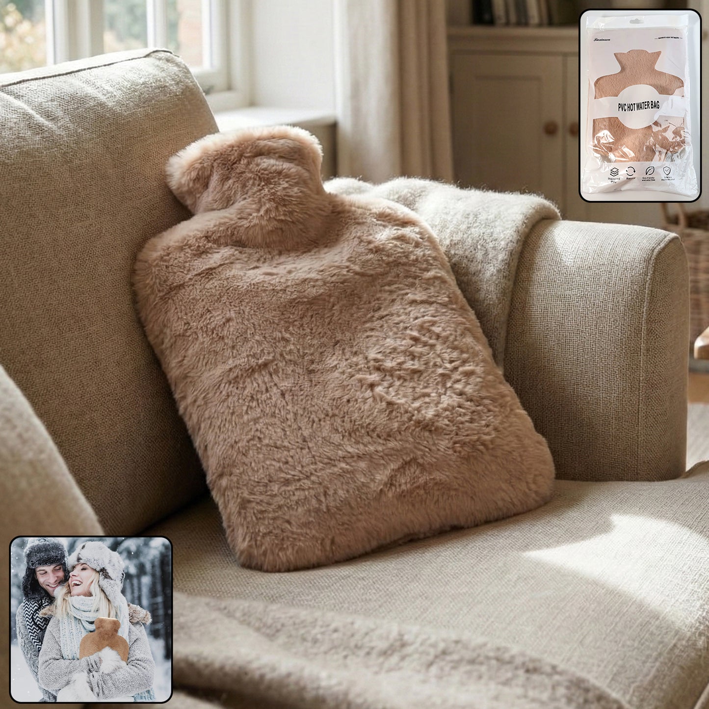 PVC Hot Water Bag with Soft Fur Cover (1 Pc)