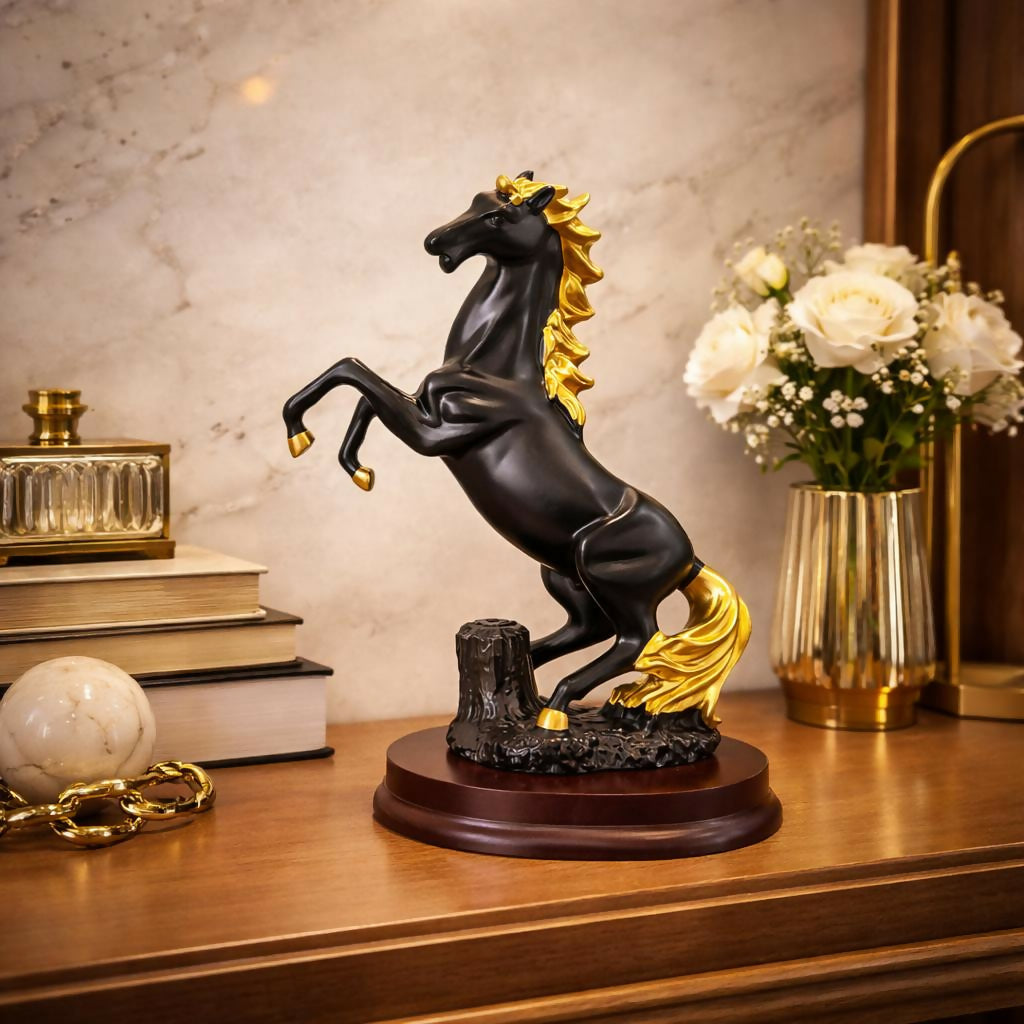 Black Elegant Horse Showpiece Statue for Home Decor Tabletop