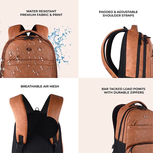 GEAR Laptop Back Pack Vintage 2 Leather Tan Black