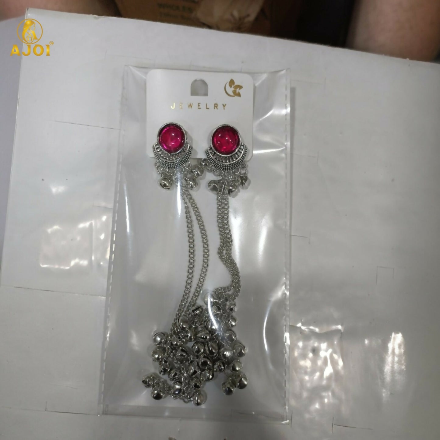 Ethnic Round Design Silver Plated Long Earrings with Ghungroo Drops