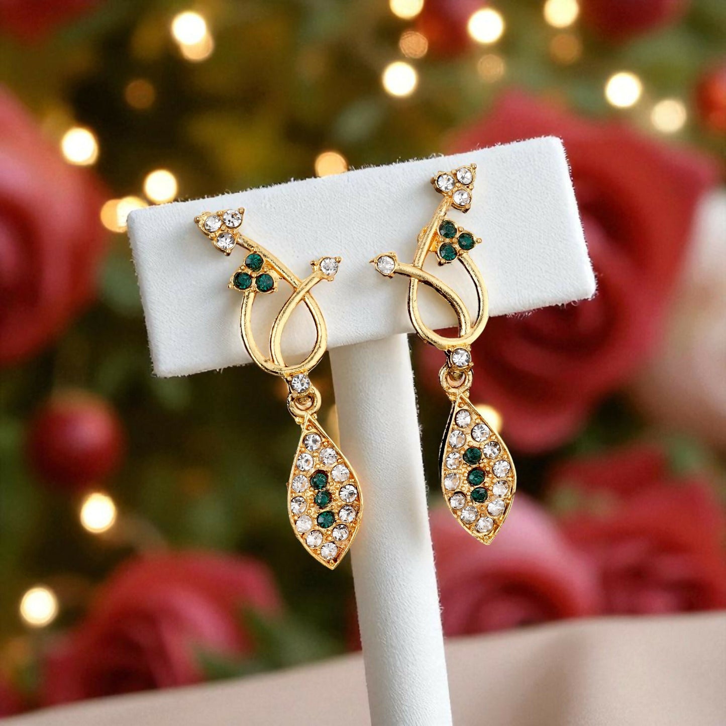 Elegant Gold-Toned Floral & Green Stone Set