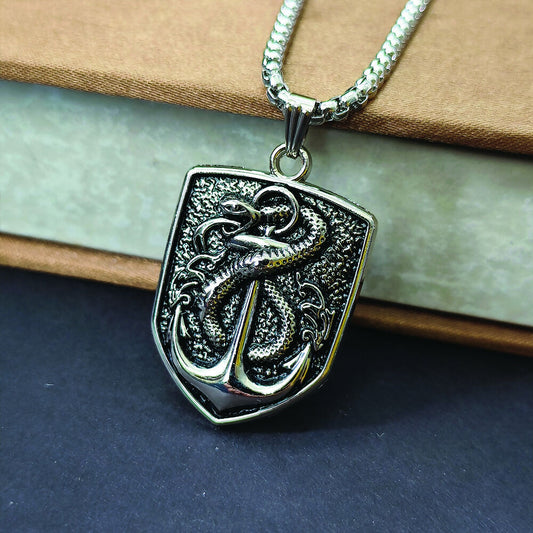 Silver Plated Shield Snake Pendant for Men